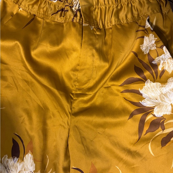 Express x Rocky Barnes Mustard Floral Wide Leg Pants XS - Picture 3 of 4